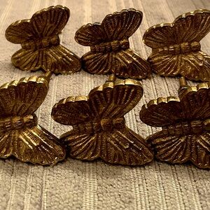 Six Anthropologie Solid Weighty Brass Butterfly Drawer Knob Pulls (New No Tags)